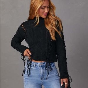 Vici mock neck lace up sweater